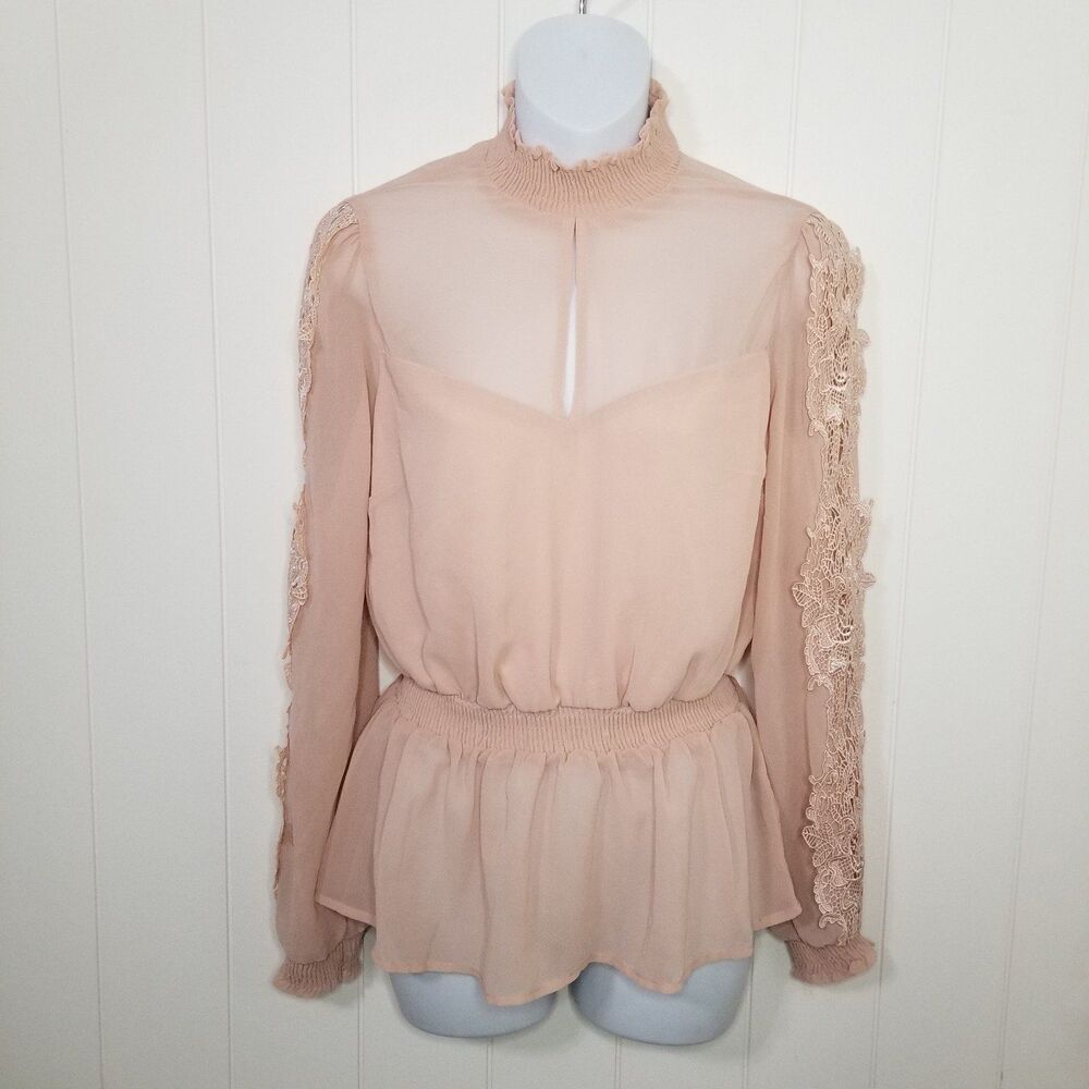 Haute Monde Top Womens Size Small Mock Neck Lace Romantic Fairy Blouse